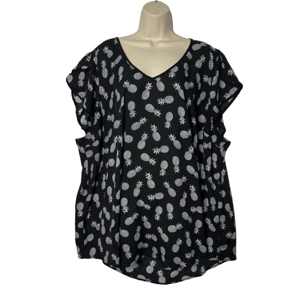Torrid Tulip Sleeve Pineapple Georgette Blouse Black Womens 5 5X